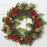 Red Rose Christmas Wreath 18 inch diameter