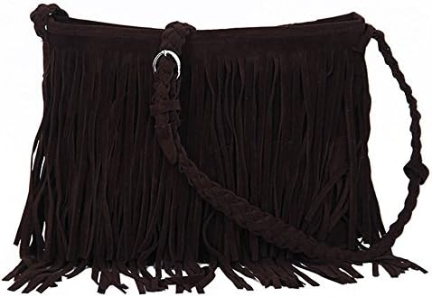 Flying Birds Woven Tassels Handbag Purse Messenger Bags Women Pu Leather Handbag LS1472 (Deep Brown)