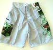 Mens Swim Trunks with Drawstring Waist, Half Elastic Back, Side Flap Pocket with Velcro Closing. Mesh Lined. Velcro Fly Front and Board Short Style Closure. White Stripe/Floral in Sizes S-XXL.