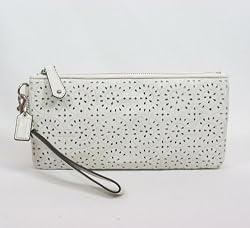 Coach Limited Edition Madison Perforated Laser Leather Clutch Evening Bag Purse Parchment - Coach 45437WHT