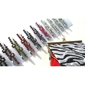 Rhinestone Bling Hair Barrette Set of 12 Pairs of Assorted Flowers
