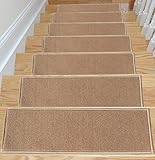 Ottomanson Skid-Resistant Rubber Backing Non-Slip Carpet Stair Treads-Machine Washable Area Rug(Set of 7), 8.5" x 26.5", Dark Beige