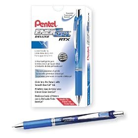 Pentel EnerGel Deluxe RTX Retractable Liquid Gel Pen, Fine Line, Needle Tip, Blue Ink, Box of 12 (BLN75-C)