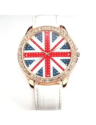 AMPM24 Women Lady Girl Union Jack British Flag White Leather Quartz Watch WAA211