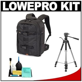Lowepro Pro Runner 350 AW Digital SLR Camera Backpack Case (Black) + Tripod + Accessory Kit for Canon Rebel XSi, XS, T1i, T2i, EOS 50D, 5D, 7D, Nikon D3000, D5000, D40, D60, D90, D300, D300s, Olympus Evolt E-30, E-450, E-520, E-620, and Sony Alpha A230, A330, A380, A450, A500, A550, A850