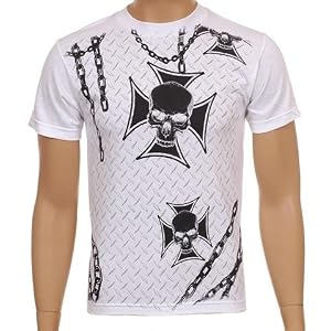 Skulls, Chains and Cross Cotton Adult Mens Fashion T-Shirt - Clearance Sale !