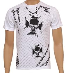 Skulls, Chains and Cross Cotton Adult Mens Fashion T-Shirt - Clearance Sale !