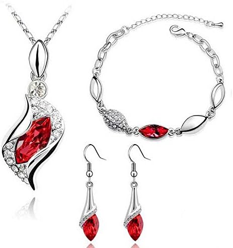 Globalmate Fashion Jewelry Platinum-plated Fashion Jewelry Set Imported Red Color Crystal Element necklace Earring bracelets