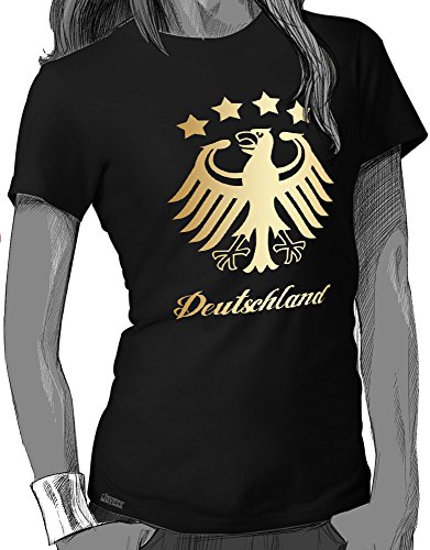 DEUTSCHLAND ADLER – 4 STERNE – GOLD – Schwarz – WOMEN T-SHIRT by Jayess Gr. M