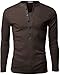 Doublju Mens Long Sleeve Henley T-Shirts with Button Placket, Brown US Medium/Asia Large