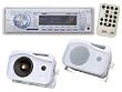 Pyle Full Audio Package for Car/Truck/SUV -- PLMR19W AM/FM-MPX PLL Tuning Radio with SD/MMC/USB and Weather Band + PLMR25 4" 300 Watt 3-Way Home Audio All Weather Outdoor Speakers.