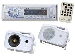 Pyle Full Audio Package for Car/Truck/SUV -- PLMR19W AM/FM-MPX PLL Tuning Radio with SD/MMC/USB and Weather Band + PLMR25 4" 300 Watt 3-Way Home Audio All Weather Outdoor Speakers.