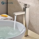 AZOS 洗面器の蛇口 黄銅製 ステンレス鋼色 単穴 台付 冷熱混合水栓 MPDKZ116-2
