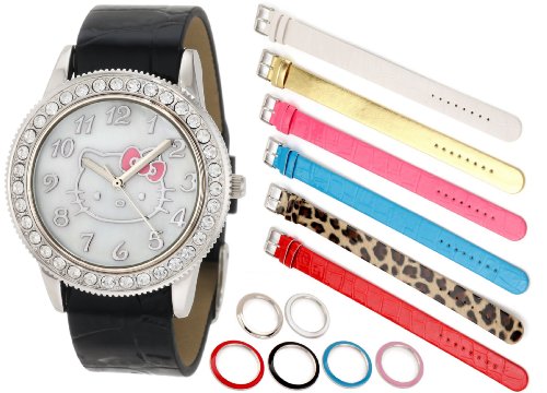 San Rio Women's HK1069B Hello Kitty Full Interchangeable Wardrobe 7 Straps And 7 Bezels Watch Set