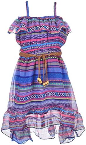 Star Ride Little Girls' "Cali Chiffon" Belted Hi-Low Dress - purple/multi, 5 - 6