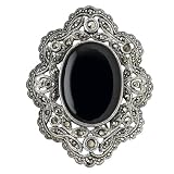 Sterling Silver Brooch with Black Onyx and Marcasite