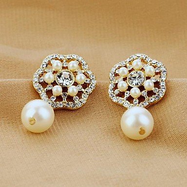 BST Elegant Luxurious Floral Beige Gold Alloy Pearl Drop Earrings(1 pair)