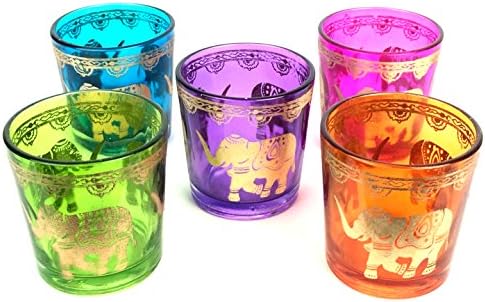 Set of 5 Colorful Indian Elephant Tea Light Holders
