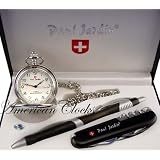 Paul Jardin Mens Pocket Watch and Pocket Knife Gift Box Set by American Clocks