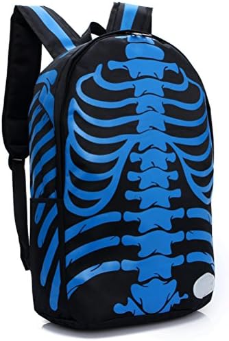 Unisex Stylish Backpacks for School Cool Skull Nylon Student Bag Satchel Black&Blue