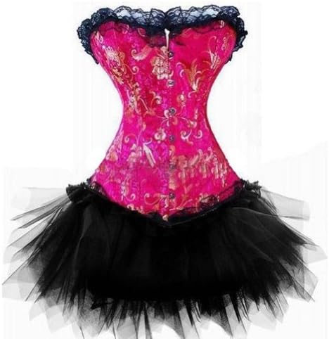 Women's Gothic Lace Trim Overbust Corset with TuTu Skirt Lingerie Set