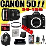 Canon EOS 5D Mark II 21.1MP Digital SLR Camera w/ EF 24-105mm f/4 L IS USM Lens DavisMAX LPE6 Battery UV 16GB Bundle