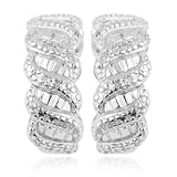 SS Platinum Plated Genuine Diamond J-hoop Earrings