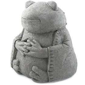 Meditating Frog - Cast Stone Garden Sculpture : large size, grey stone finish by 
