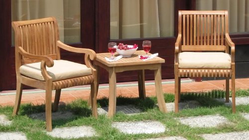 Grade-a Teak Wood Luxurious 3 Pc Set - 2 Arm Chairs with Side / End Table [Model:gvf]**Click to see all sizes..
