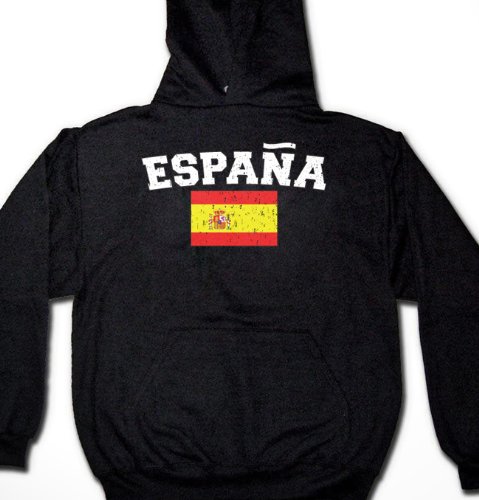 Espana Flag International Soccer Sweatshirt, Spain Soccer Mens Hoodie, XX-Large, Black