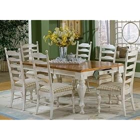 7pc Weathered Cottage Antique White Dining Table and 6 Chairs Set by visiondecor Furniture
