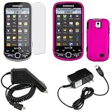 iNcido Brand Samsung Intercept Moment 2 M910 Combo Rubber Feel Hot Pink Protective Case Faceplate Cover + LCD Screen Protector + Rapid Car Charger + Home Wall Charger for Samsung Intercept Moment 2 M910