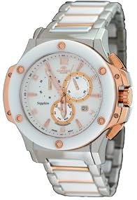 Oniss #ON612-M Men's Bold Collection White Ceramic Combo Swiss Chronograph Watch
