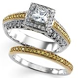 0.43 Ct.T.W. Round Brilliant Cut Diamonds in 14K Two Tone Gold Engagement Ring Set, Semi-Mount Setting (without Center Stone)