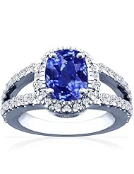 14K White Gold Cushion Cut Blue Sapphire Ring With Sidestones (GIA Certificate)
