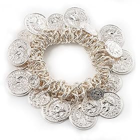 Silver Tone Coin Link Flex Bracelet