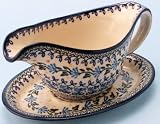 Polish Pottery Gravy Boat 4 1/2 H x 5 3/4 W x 9 L