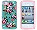 DandyCase 2in1 Hybrid High Impact Hard Vintage Sea Green Floral Pattern + Pink Silicone Case Cover for Apple iPhone 4S & iPhone 4 Screen Cleaner