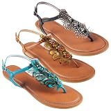 Brinley Co Womens Feather Accent Thong Sandal