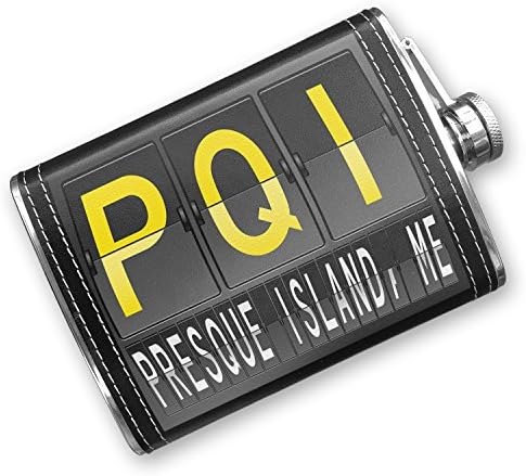 8oz Flask Stitched PQI Airport Code for Presque Island, ME Stainless Steel - Neonblond