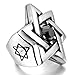 Men's Large Stainless Steel Ring Agate Silver Tone Black Lucky Jewish Star Of David