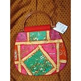 Womens Embroidered Sari Purse Red Multi Designer Handbag