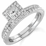 1.12 Ct.T.W. Princess and Round Brilliant Cut Diamond, 18Kt. White Gold. Pre Set Diamond Wedding Ring