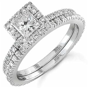 18K White Gold Pre Set Diamond Wedding Ring Set