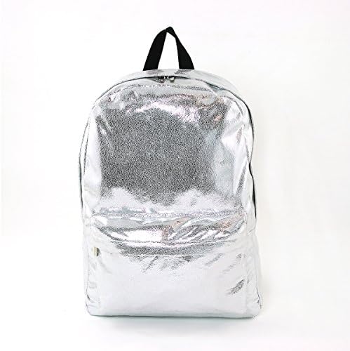 Ashley M Shiny Glitter Metallic Vinyl Laptop Backpack (Silver)