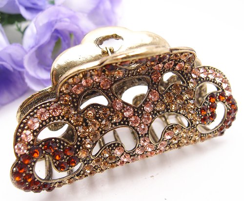 Browns Austrian Crystal Bronze Metal Alloy Bow hair claws clips pins