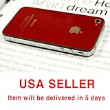ATT Iphone 4 Back Cover Housing, Red Glass Battery Door, Replacement back h ....