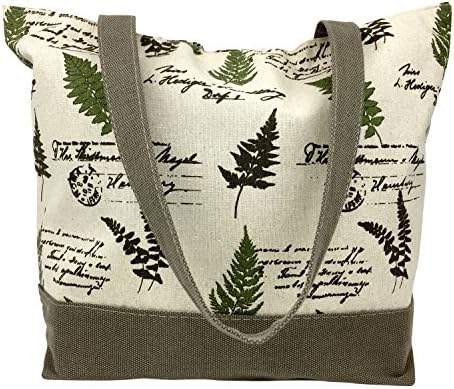 Trezo Multipurpose Large Travel Beach Market Tote Bag, Forest Fern Vintage Postcard