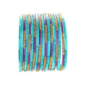 Beachcombers! Ethnic Glass Indian Wedding Bridal Bollywood Bangles Belly Dance Bracelets Set Purple Blue