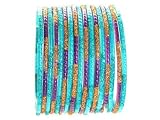 Beachcombers! Ethnic Glass Indian Wedding Bridal Bollywood Bangles Belly Dance Bracelets Set Purple Blue